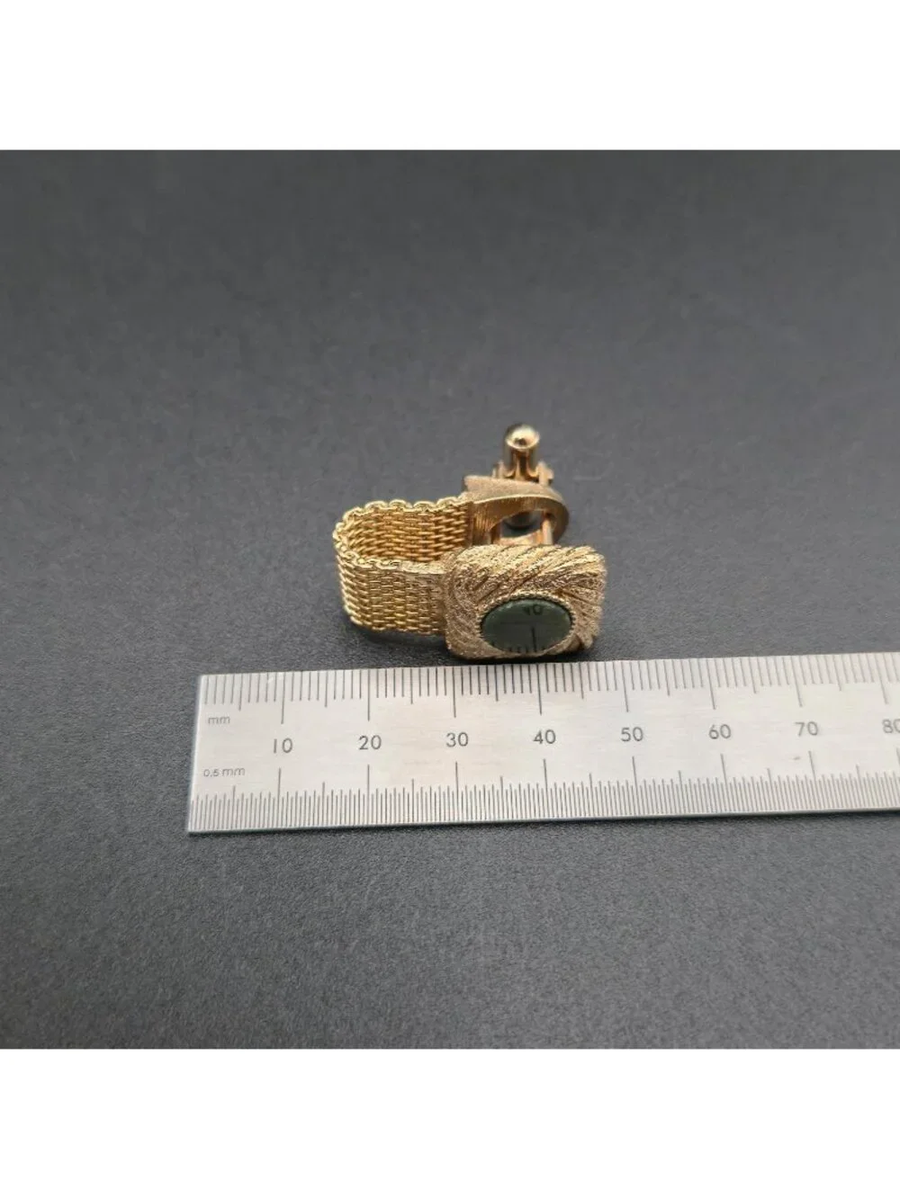Vintage Mesh Wrap Cufflinks, Faux Jade Green Stone Square Men's Gift A8139